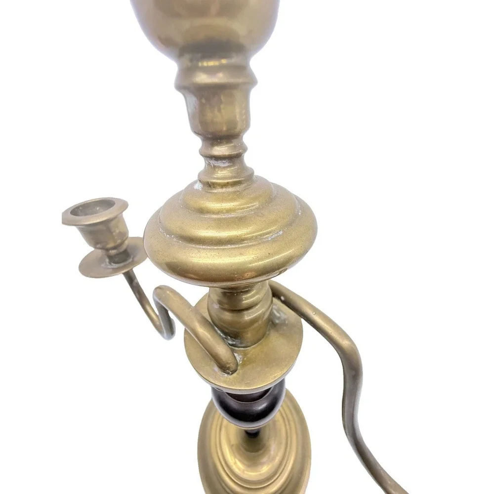 Vintage Brass Mahogany Wood 3 Arm Candelabra Dark Academia English Country